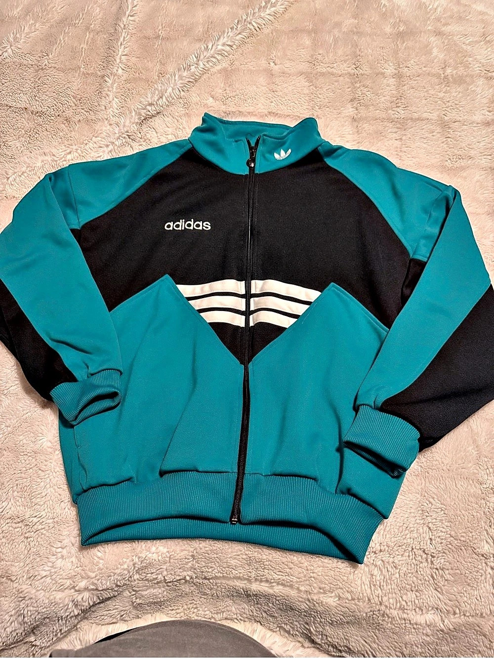 Vintage 90s Adidas Track Jacket Mens S Teal Black White Colorblock Trefoil Retro
